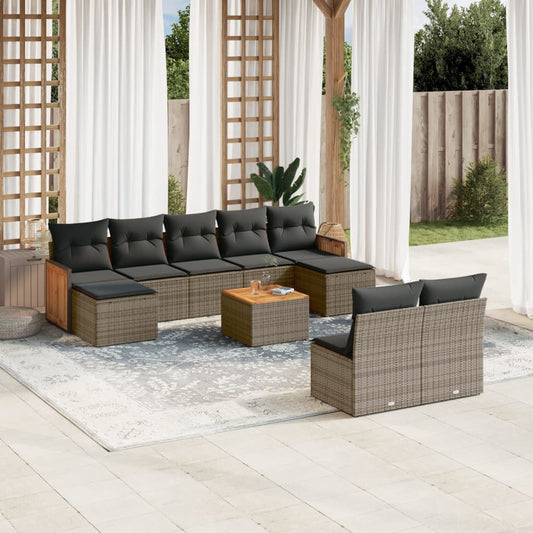 10-delige Loungeset met kussens poly rattan grijs is nu te koop bij PeponiXL, paradijselijk wonen!