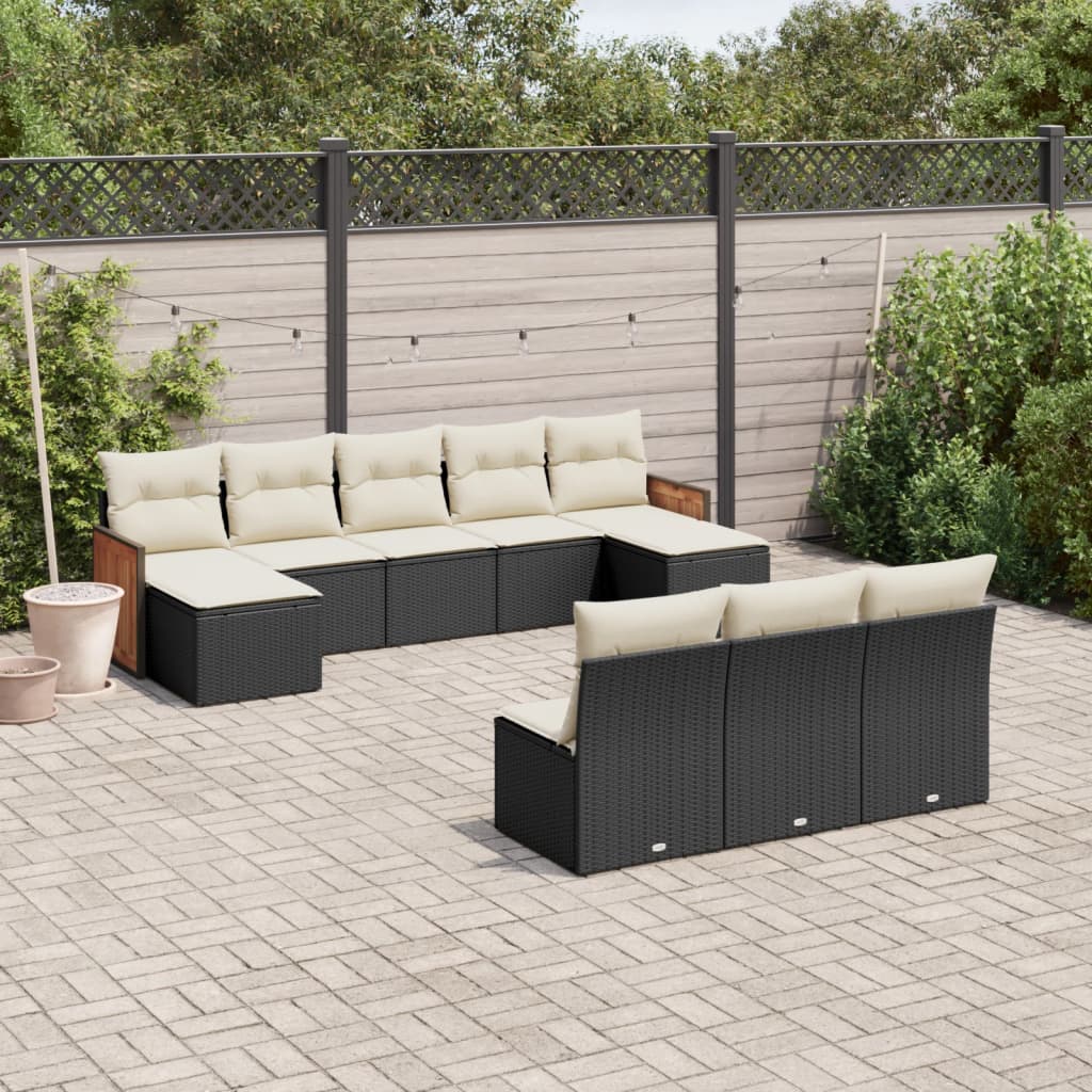 10-delige Loungeset met kussens poly rattan zwart is nu te koop bij PeponiXL, paradijselijk wonen!