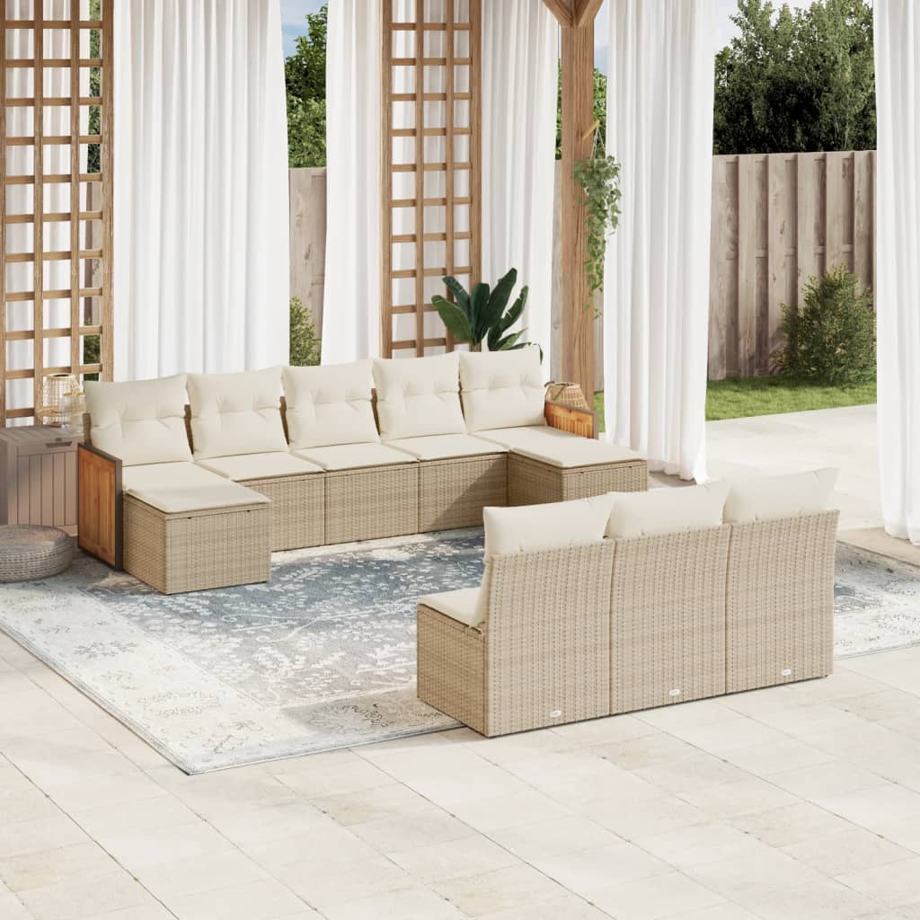 10-delige Loungeset met kussens poly rattan beige is nu te koop bij PeponiXL, paradijselijk wonen!
