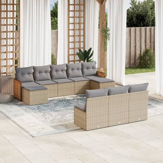 10-delige Loungeset met kussens poly rattan beige is nu te koop bij PeponiXL, paradijselijk wonen!