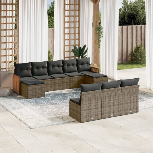 10-delige Loungeset met kussens poly rattan grijs is nu te koop bij PeponiXL, paradijselijk wonen!