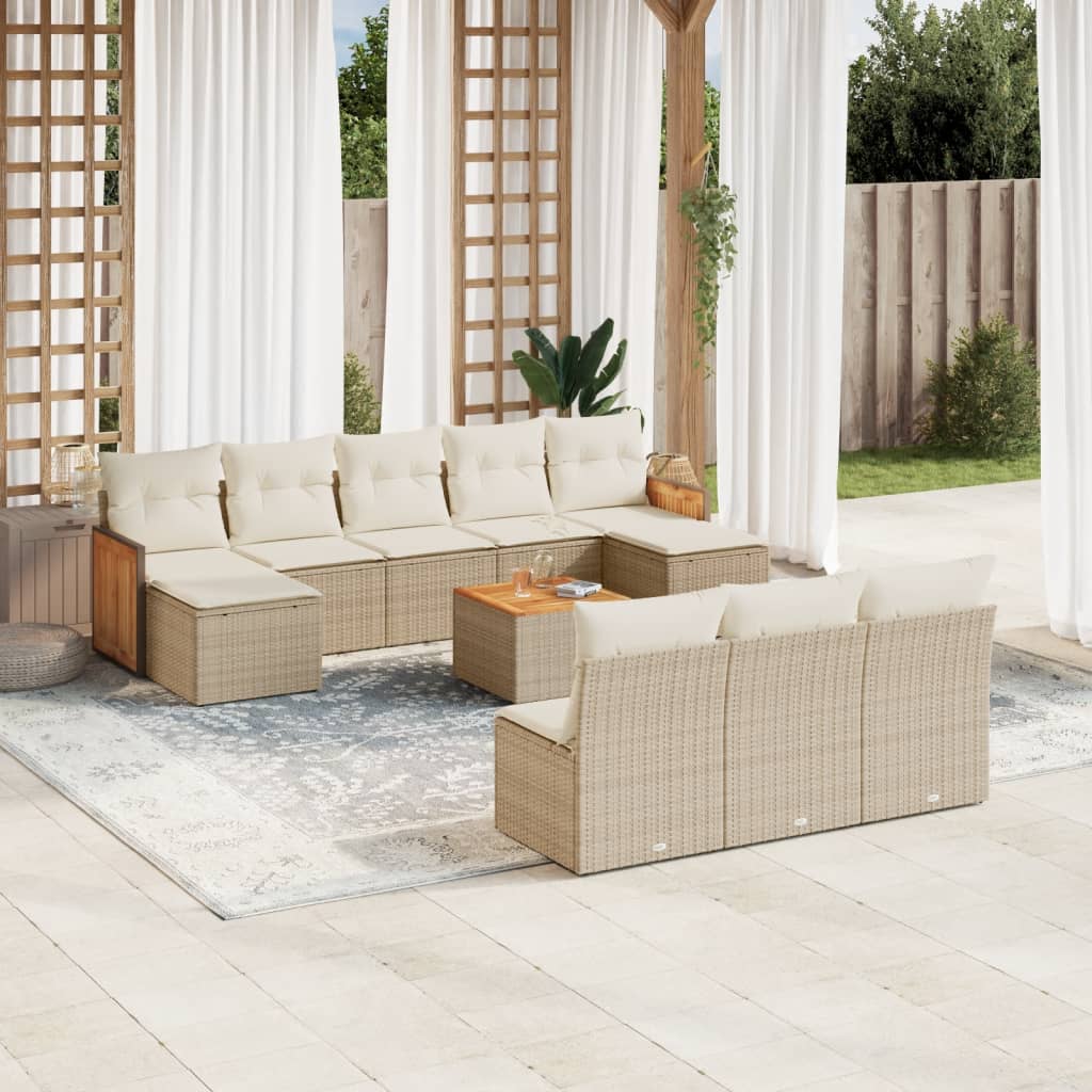 11-delige Tuinset met kussens poly rattan beige is nu te koop bij PeponiXL, paradijselijk wonen!