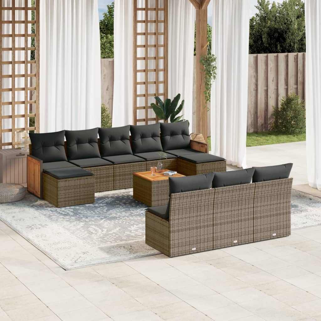 11-delige Loungeset met kussens poly rattan grijs is nu te koop bij PeponiXL, paradijselijk wonen!