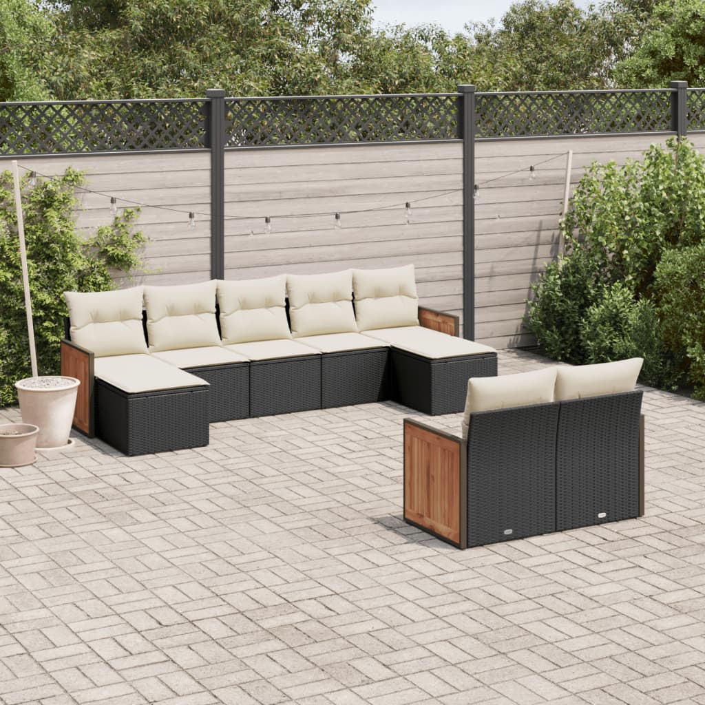 9-delige Loungeset met kussens poly rattan zwart is nu te koop bij PeponiXL, paradijselijk wonen!
