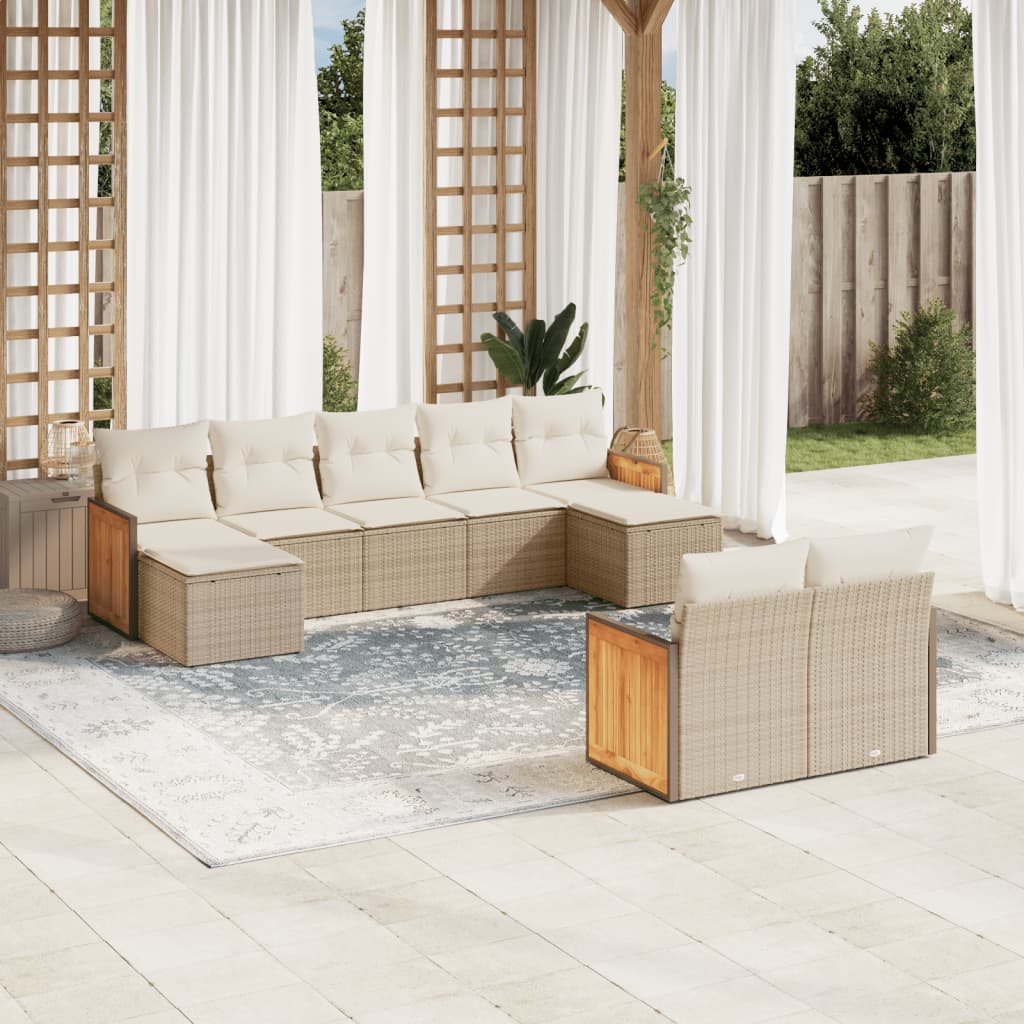 9-delige Loungeset met kussens poly rattan beige is nu te koop bij PeponiXL, paradijselijk wonen!