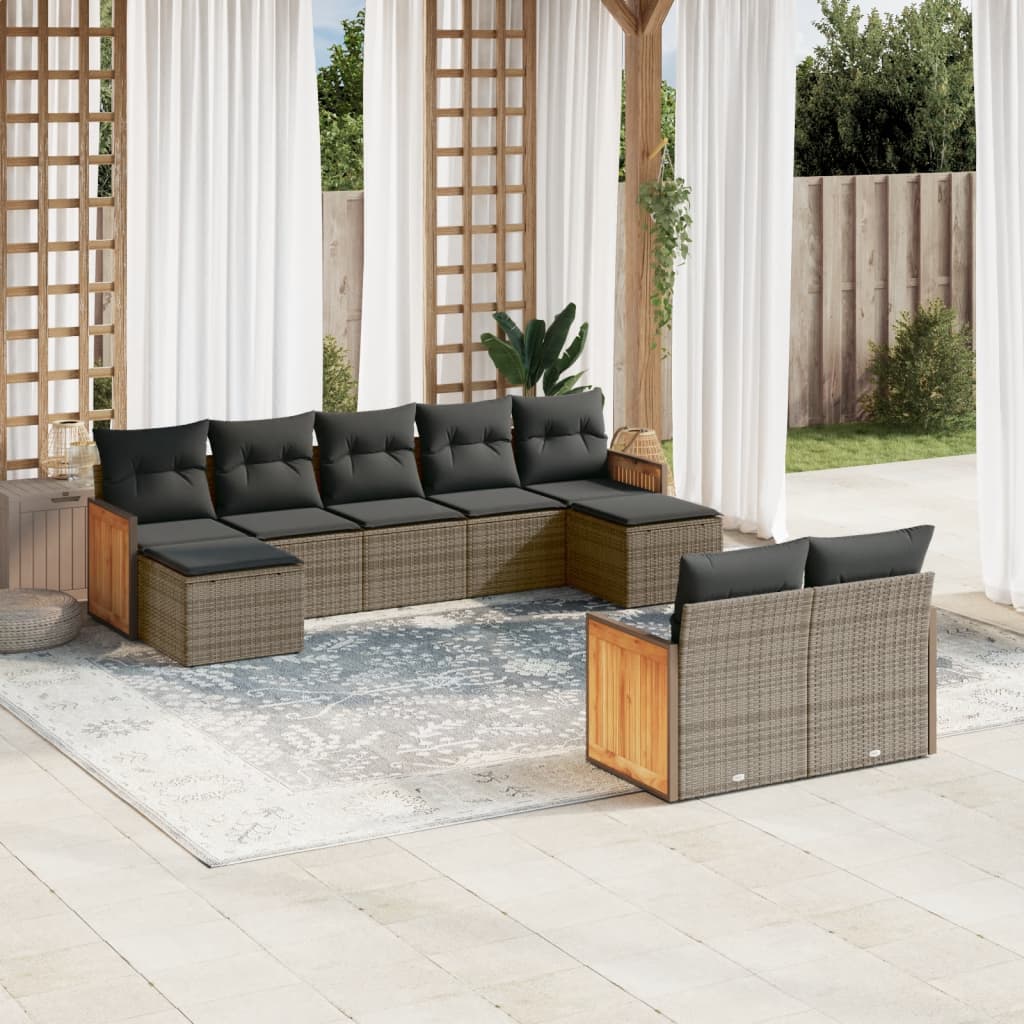 9-delige Loungeset met kussens poly rattan grijs is nu te koop bij PeponiXL, paradijselijk wonen!