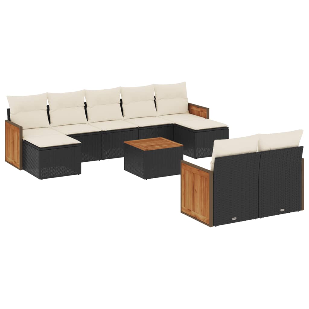 10-delige Loungeset met kussens poly rattan zwart is nu te koop bij PeponiXL, paradijselijk wonen!