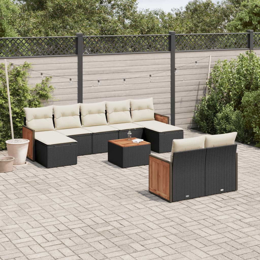 10-delige Loungeset met kussens poly rattan zwart is nu te koop bij PeponiXL, paradijselijk wonen!