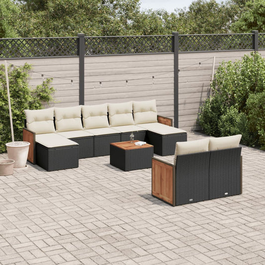 10-delige Loungeset met kussens poly rattan zwart is nu te koop bij PeponiXL, paradijselijk wonen!