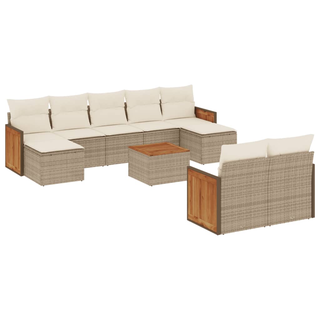 10-delige Loungeset met kussens poly rattan beige is nu te koop bij PeponiXL, paradijselijk wonen!