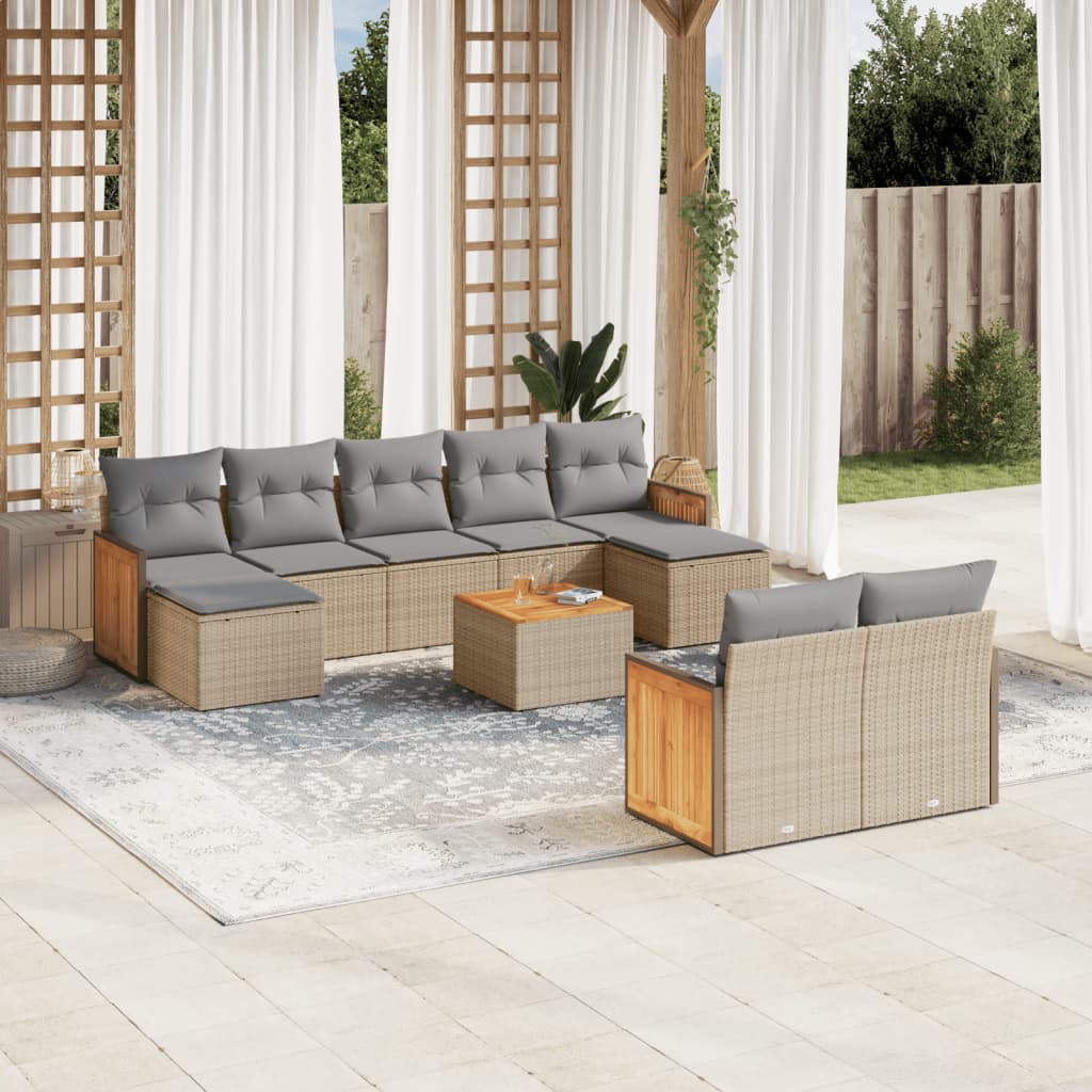 10-delige Loungeset met kussens poly rattan beige is nu te koop bij PeponiXL, paradijselijk wonen!
