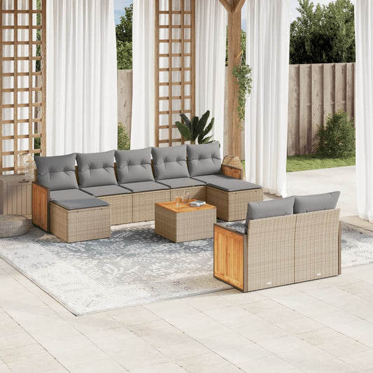 10-delige Loungeset met kussens poly rattan beige is nu te koop bij PeponiXL, paradijselijk wonen!