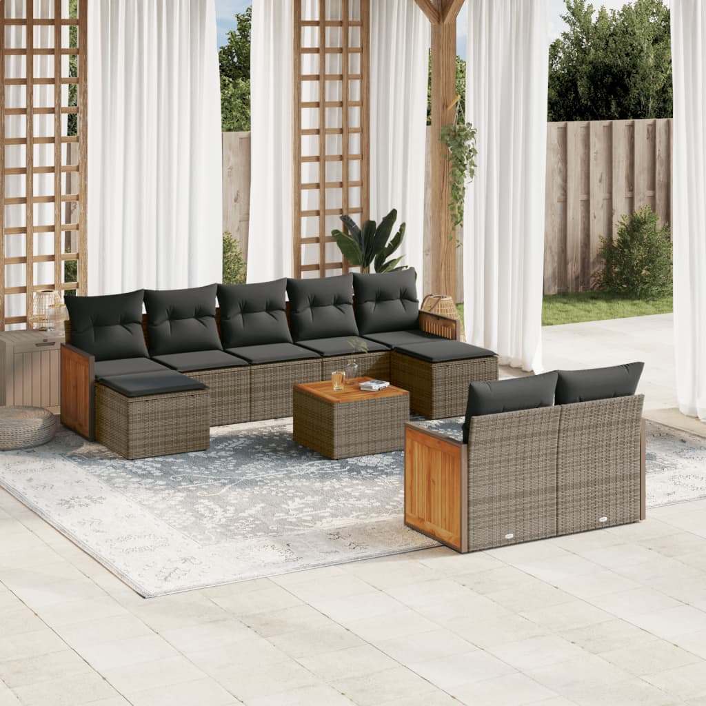 10-delige Loungeset met kussens poly rattan grijs is nu te koop bij PeponiXL, paradijselijk wonen!