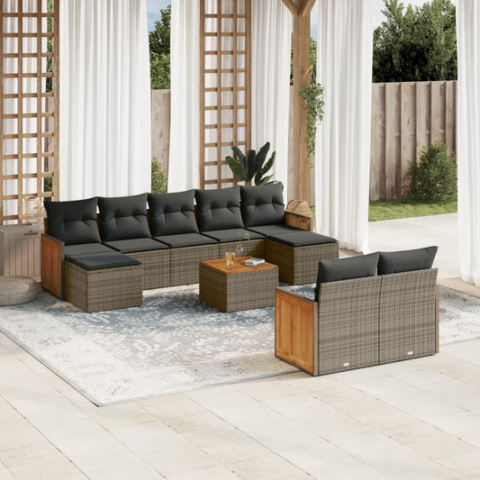 10-delige Loungeset met kussens poly rattan grijs is nu te koop bij PeponiXL, paradijselijk wonen!
