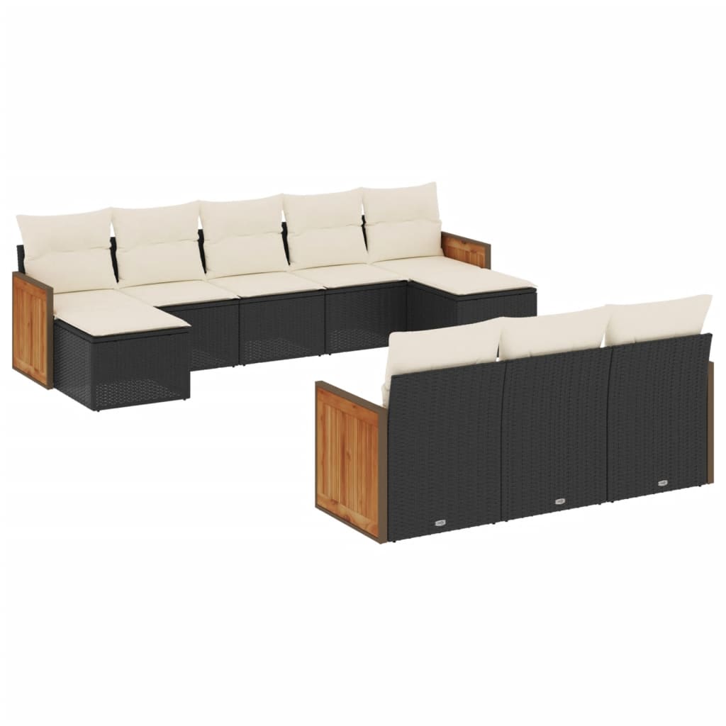 10-delige Loungeset met kussens poly rattan zwart is nu te koop bij PeponiXL, paradijselijk wonen!
