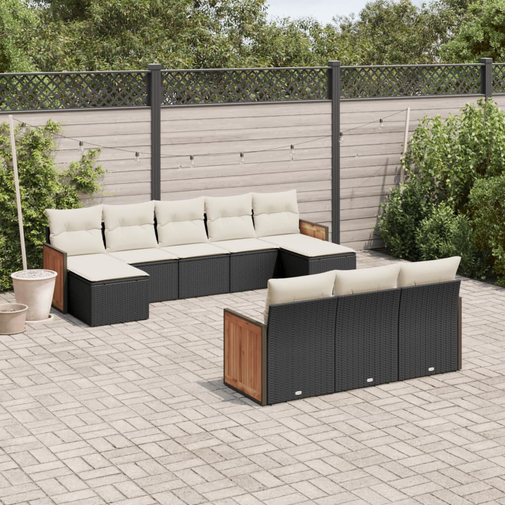 10-delige Loungeset met kussens poly rattan zwart is nu te koop bij PeponiXL, paradijselijk wonen!
