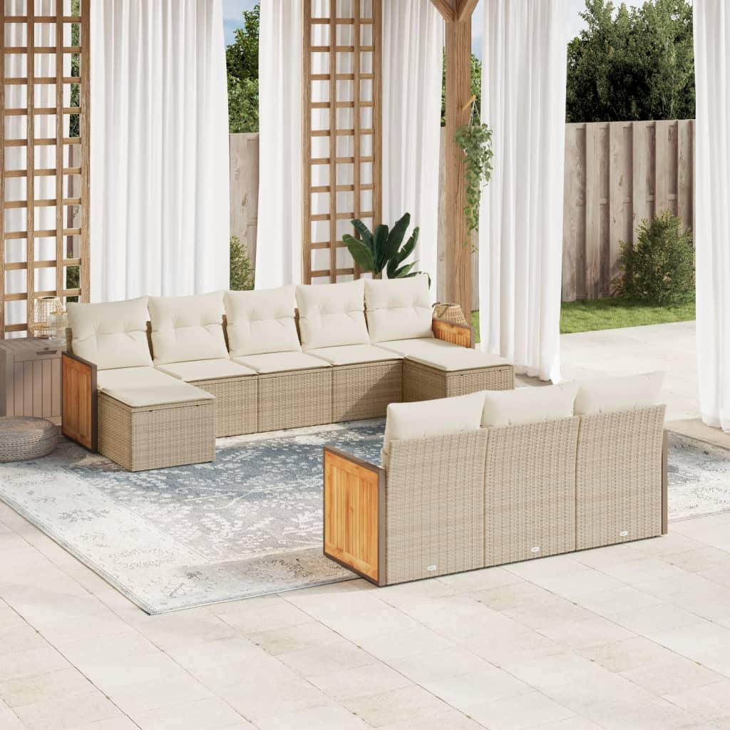 10-delige Loungeset met kussens poly rattan beige is nu te koop bij PeponiXL, paradijselijk wonen!
