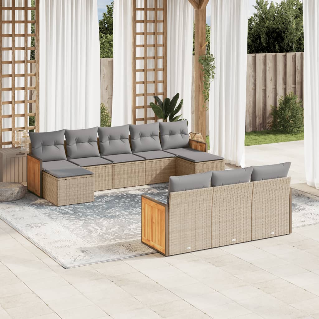 10-delige Loungeset met kussens poly rattan beige is nu te koop bij PeponiXL, paradijselijk wonen!