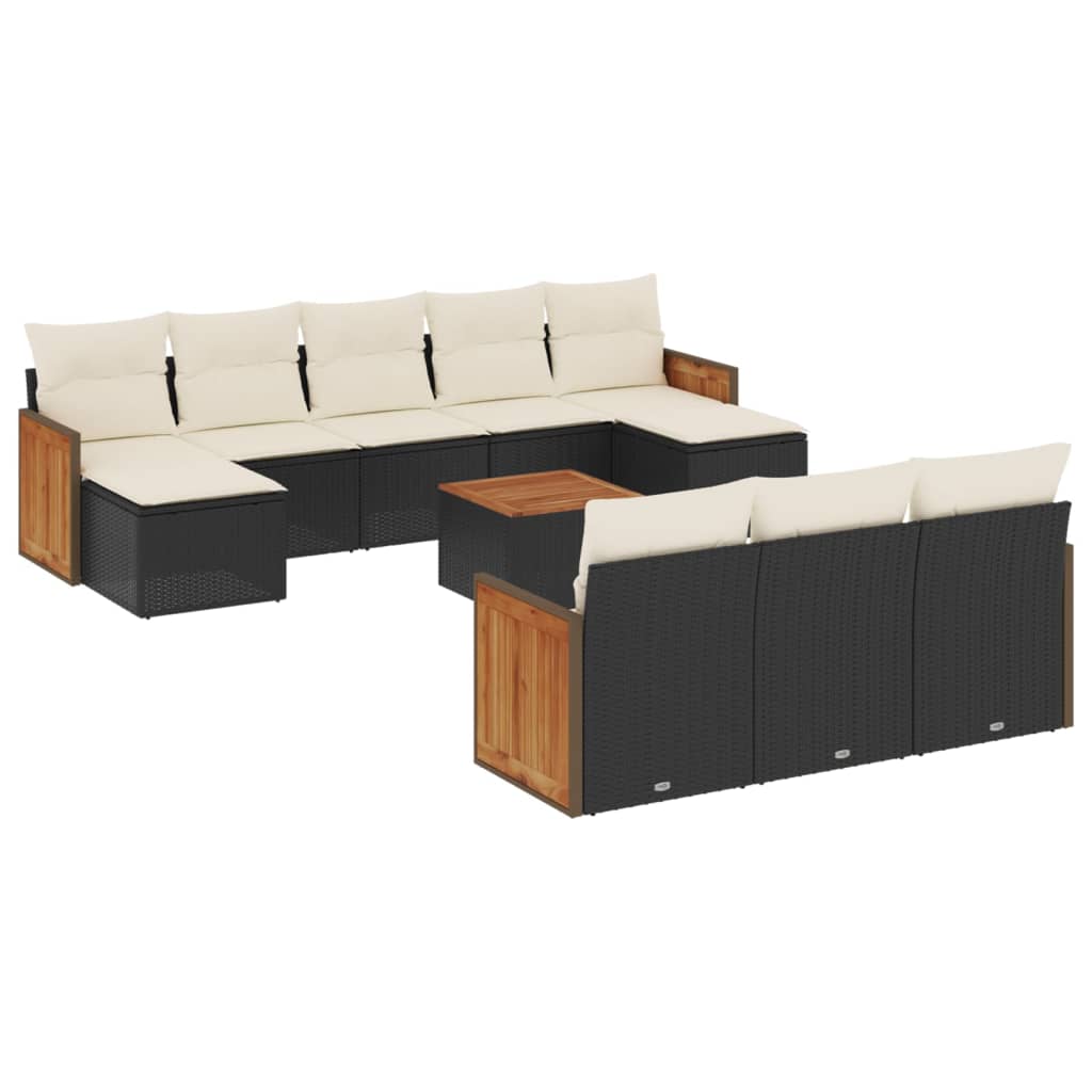 11-delige Loungeset met kussens poly rattan zwart is nu te koop bij PeponiXL, paradijselijk wonen!