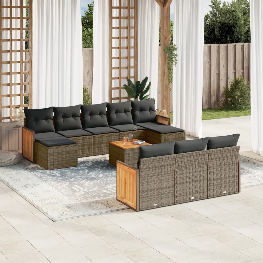 11-delige Loungeset met kussens poly rattan grijs is nu te koop bij PeponiXL, paradijselijk wonen!
