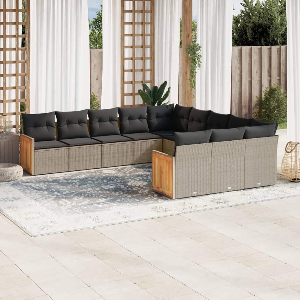 11-delige Loungeset met kussens poly rattan grijs is nu te koop bij PeponiXL, paradijselijk wonen!