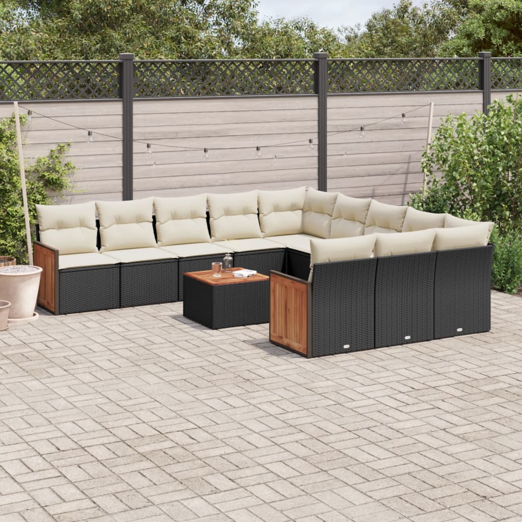 12-delige Loungeset met kussens poly rattan zwart is nu te koop bij PeponiXL, paradijselijk wonen!