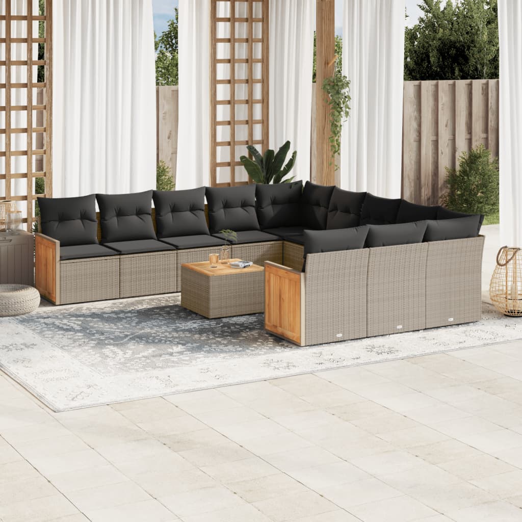 12-delige Loungeset met kussens poly rattan grijs is nu te koop bij PeponiXL, paradijselijk wonen!