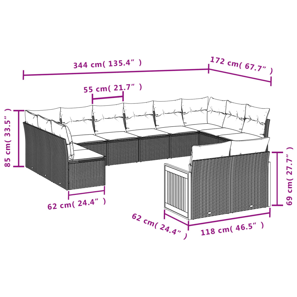 12-delige Loungeset met kussens poly rattan zwart is nu te koop bij PeponiXL, paradijselijk wonen!