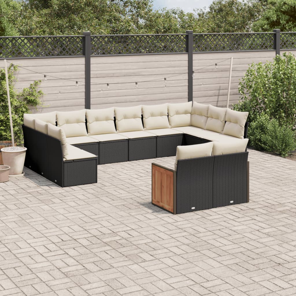 12-delige Loungeset met kussens poly rattan zwart is nu te koop bij PeponiXL, paradijselijk wonen!