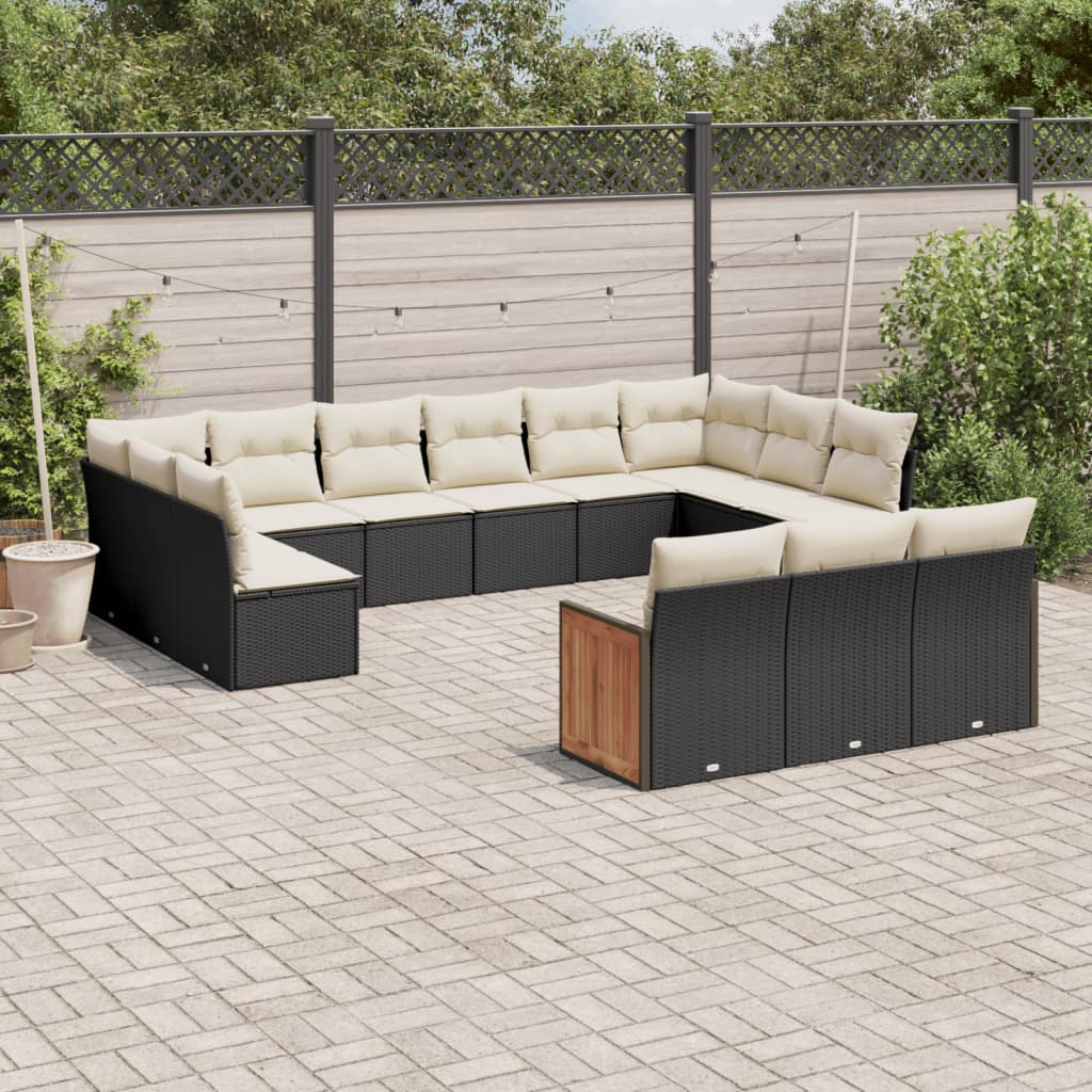 13-delige Loungeset met kussens poly rattan zwart is nu te koop bij PeponiXL, paradijselijk wonen!