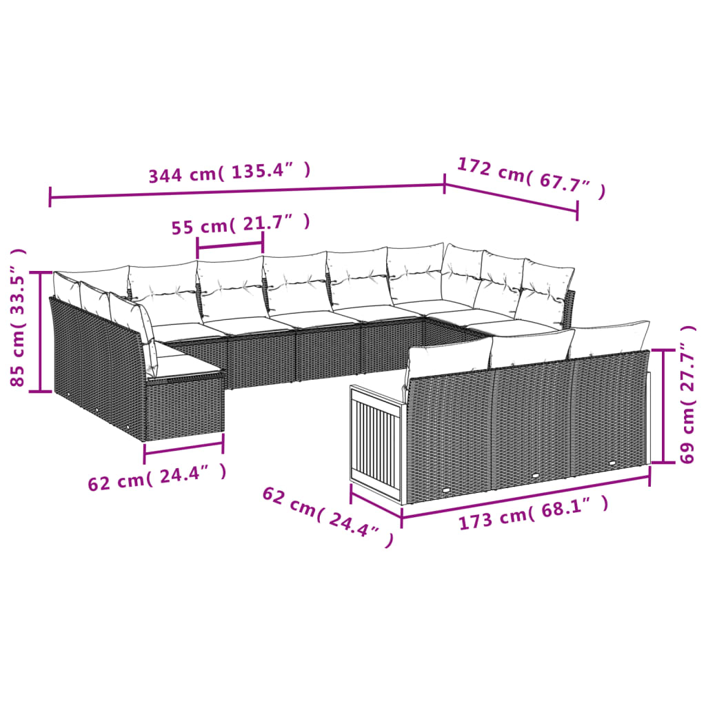 13-delige Loungeset met kussens poly rattan beige is nu te koop bij PeponiXL, paradijselijk wonen!