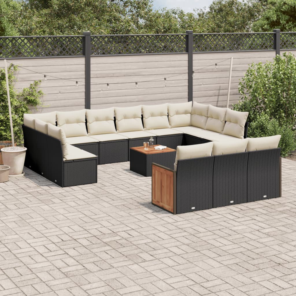 14-delige Loungeset met kussens poly rattan zwart is nu te koop bij PeponiXL, paradijselijk wonen!
