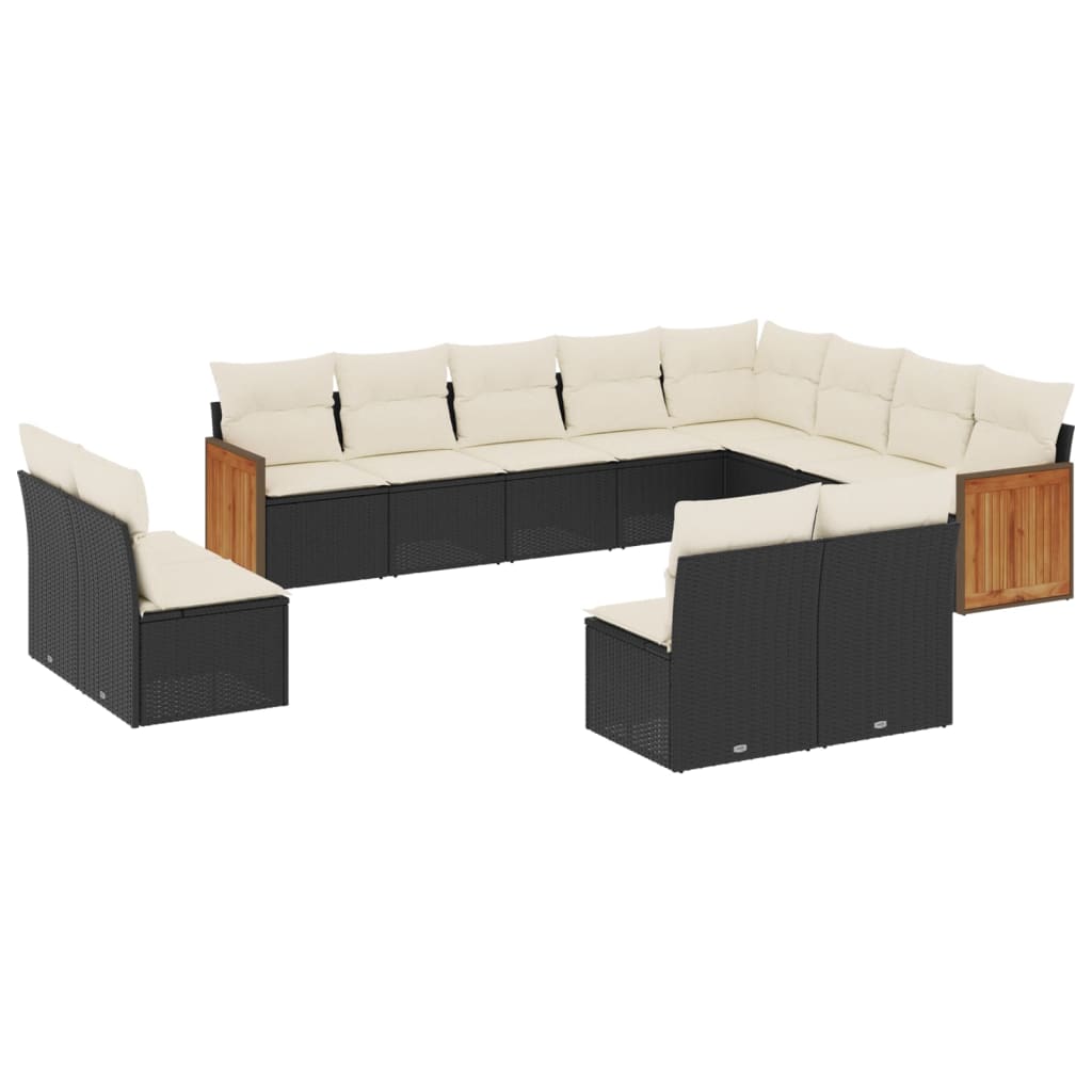 12-delige Loungeset met kussens poly rattan zwart is nu te koop bij PeponiXL, paradijselijk wonen!