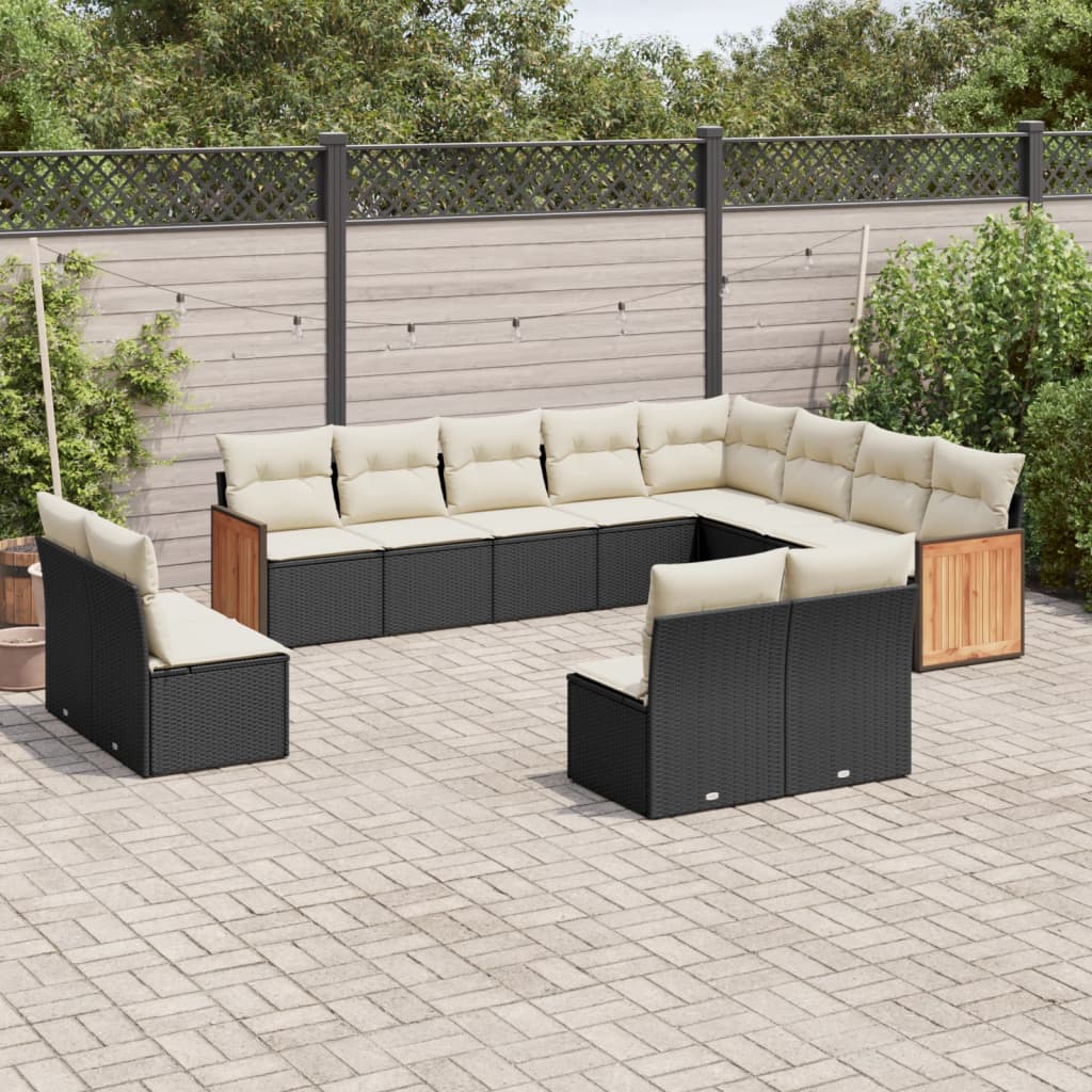12-delige Loungeset met kussens poly rattan zwart is nu te koop bij PeponiXL, paradijselijk wonen!