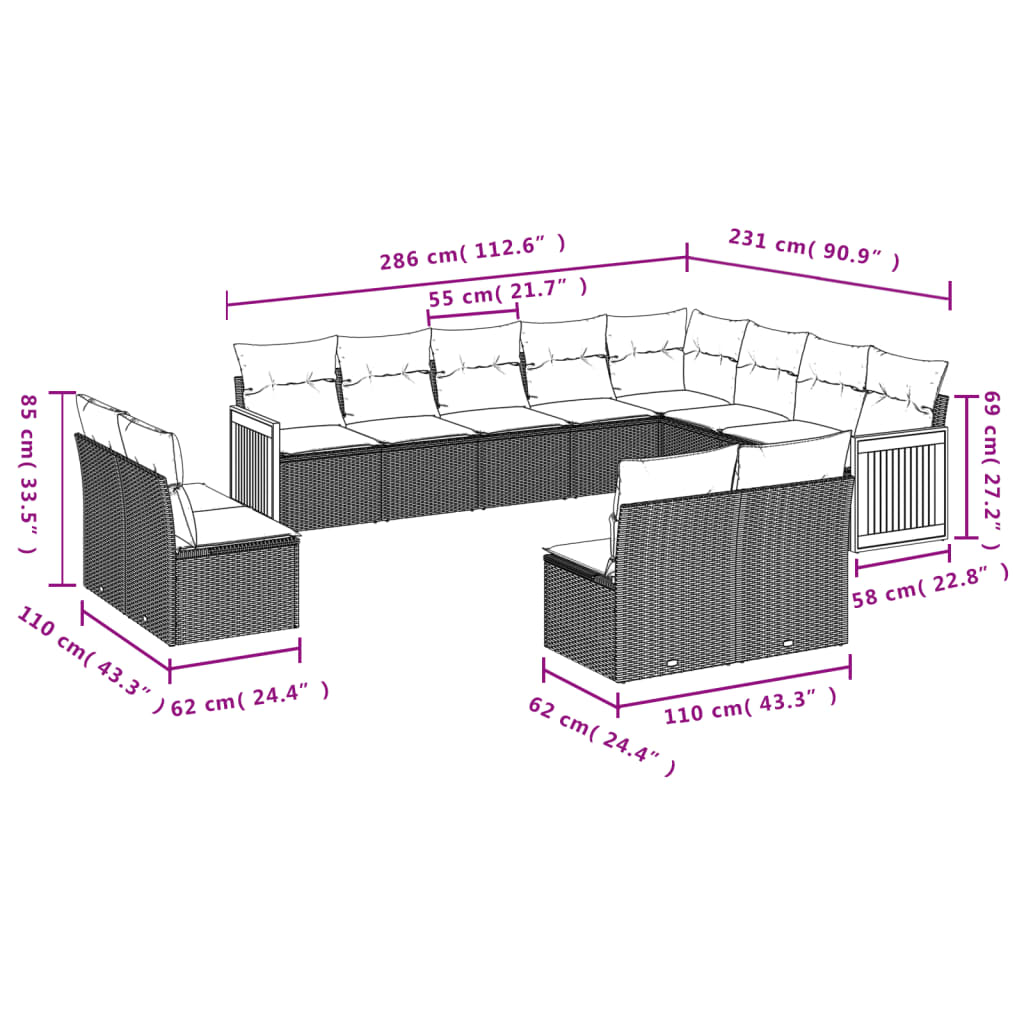 12-delige Loungeset met kussens poly rattan beige is nu te koop bij PeponiXL, paradijselijk wonen!