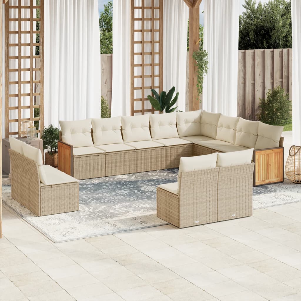 12-delige Loungeset met kussens poly rattan beige is nu te koop bij PeponiXL, paradijselijk wonen!