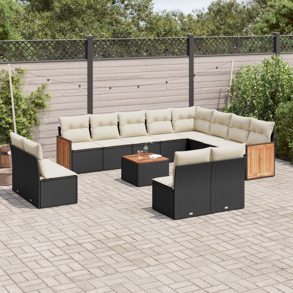 13-delige Loungeset met kussens poly rattan zwart is nu te koop bij PeponiXL, paradijselijk wonen!