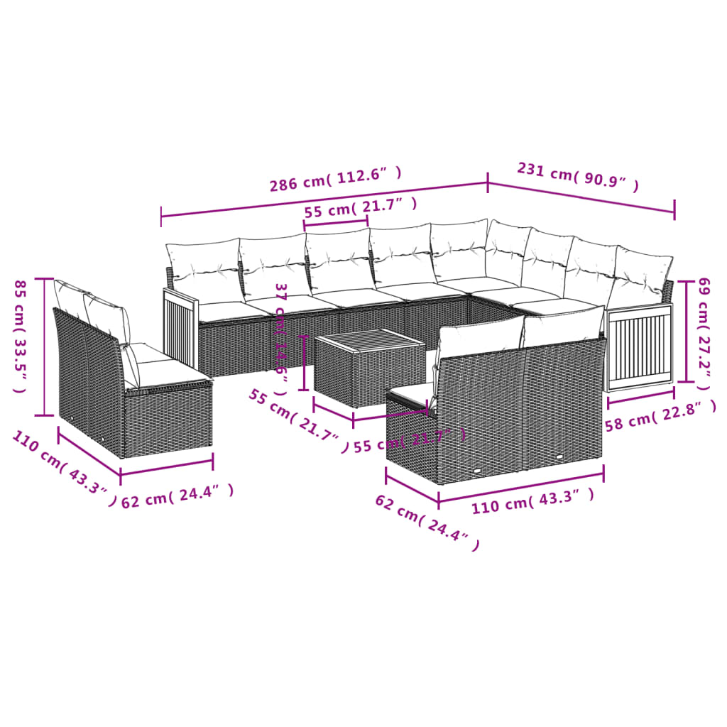 13-delige Loungeset met kussens poly rattan beige is nu te koop bij PeponiXL, paradijselijk wonen!