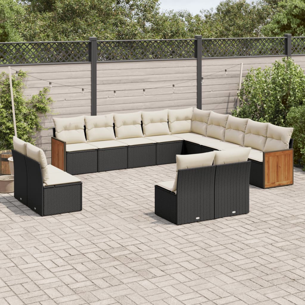 13-delige Loungeset met kussens poly rattan zwart is nu te koop bij PeponiXL, paradijselijk wonen!