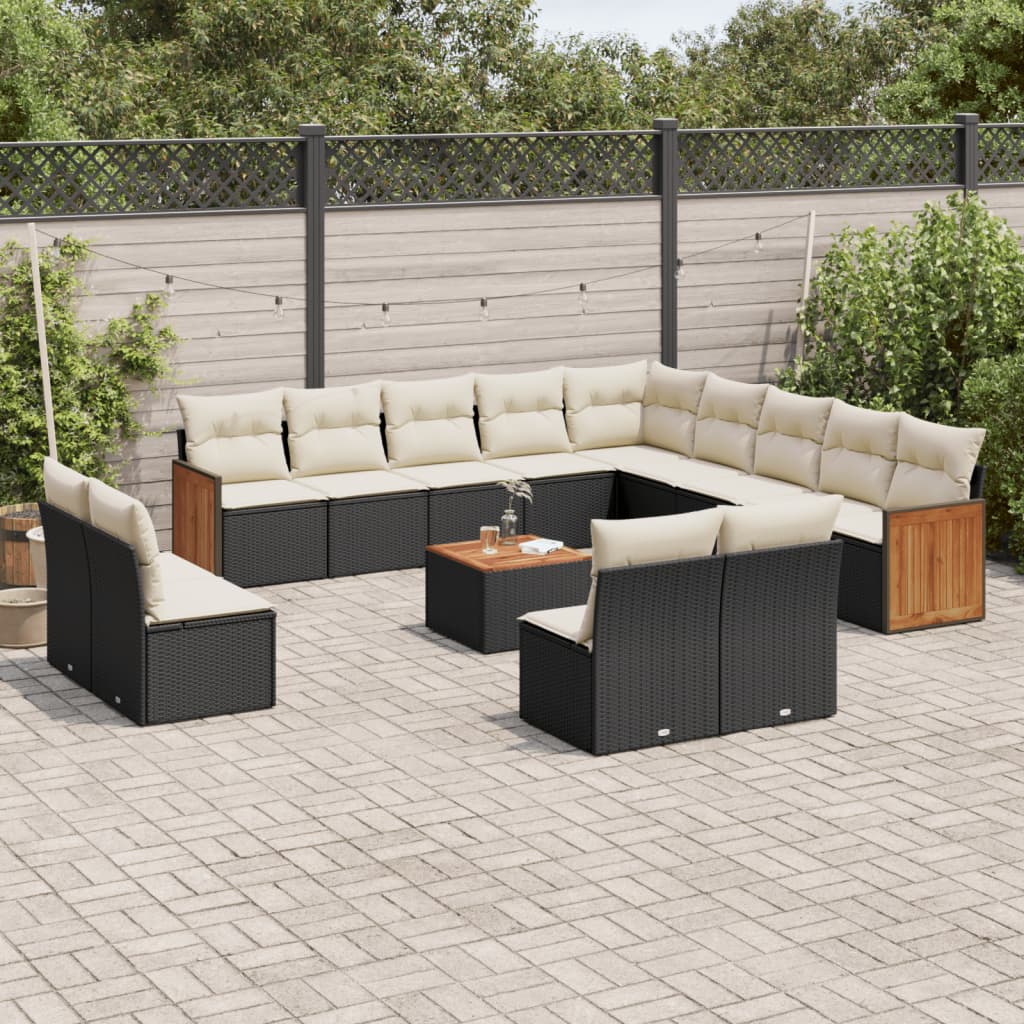14-delige Loungeset met kussens poly rattan zwart is nu te koop bij PeponiXL, paradijselijk wonen!