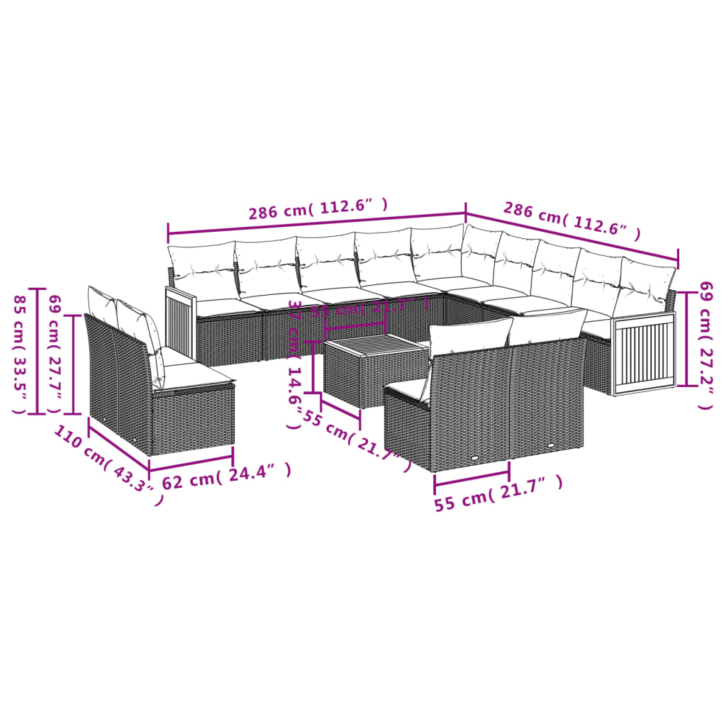 14-delige Loungeset met kussens poly rattan beige is nu te koop bij PeponiXL, paradijselijk wonen!