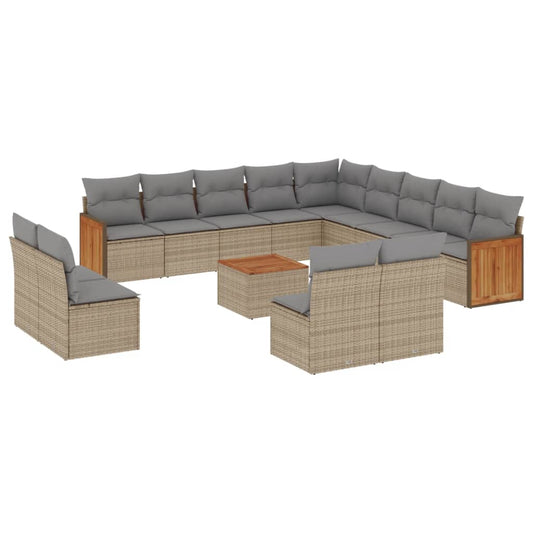 14-delige Loungeset met kussens poly rattan beige is nu te koop bij PeponiXL, paradijselijk wonen!