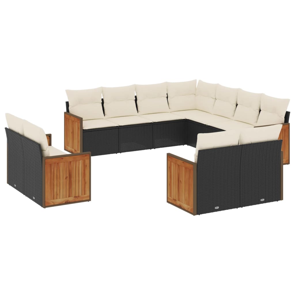 11-delige Loungeset met kussens poly rattan zwart is nu te koop bij PeponiXL, paradijselijk wonen!