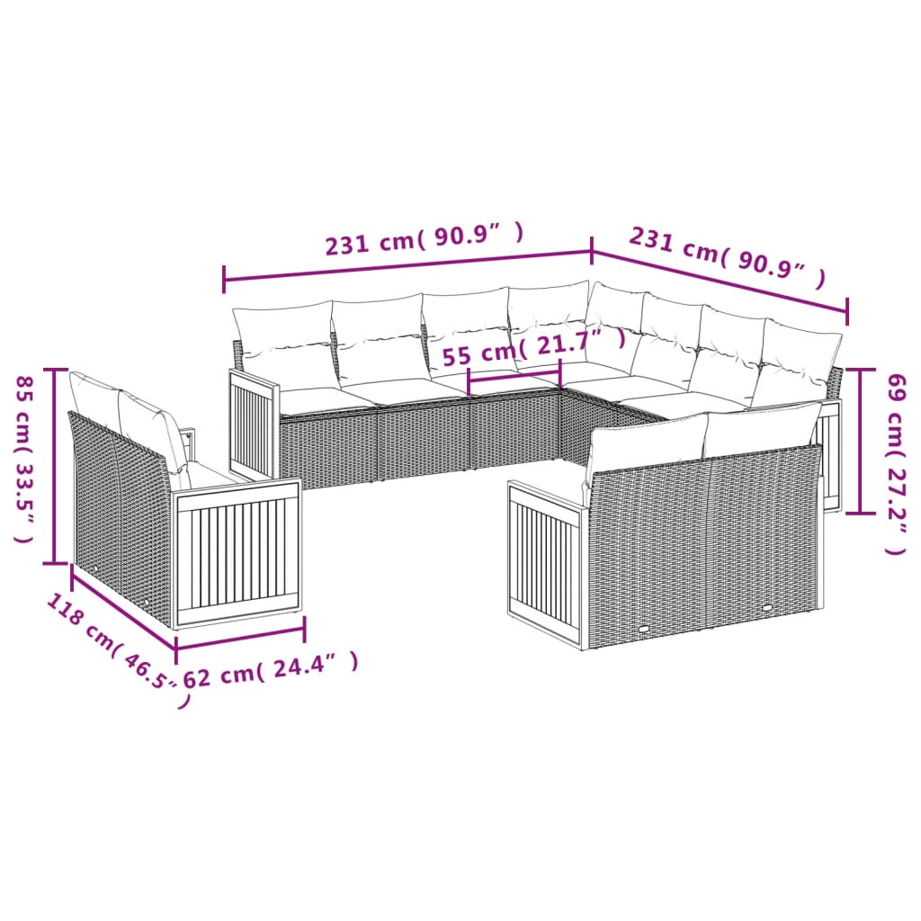 11-delige Loungeset met kussens poly rattan zwart is nu te koop bij PeponiXL, paradijselijk wonen!