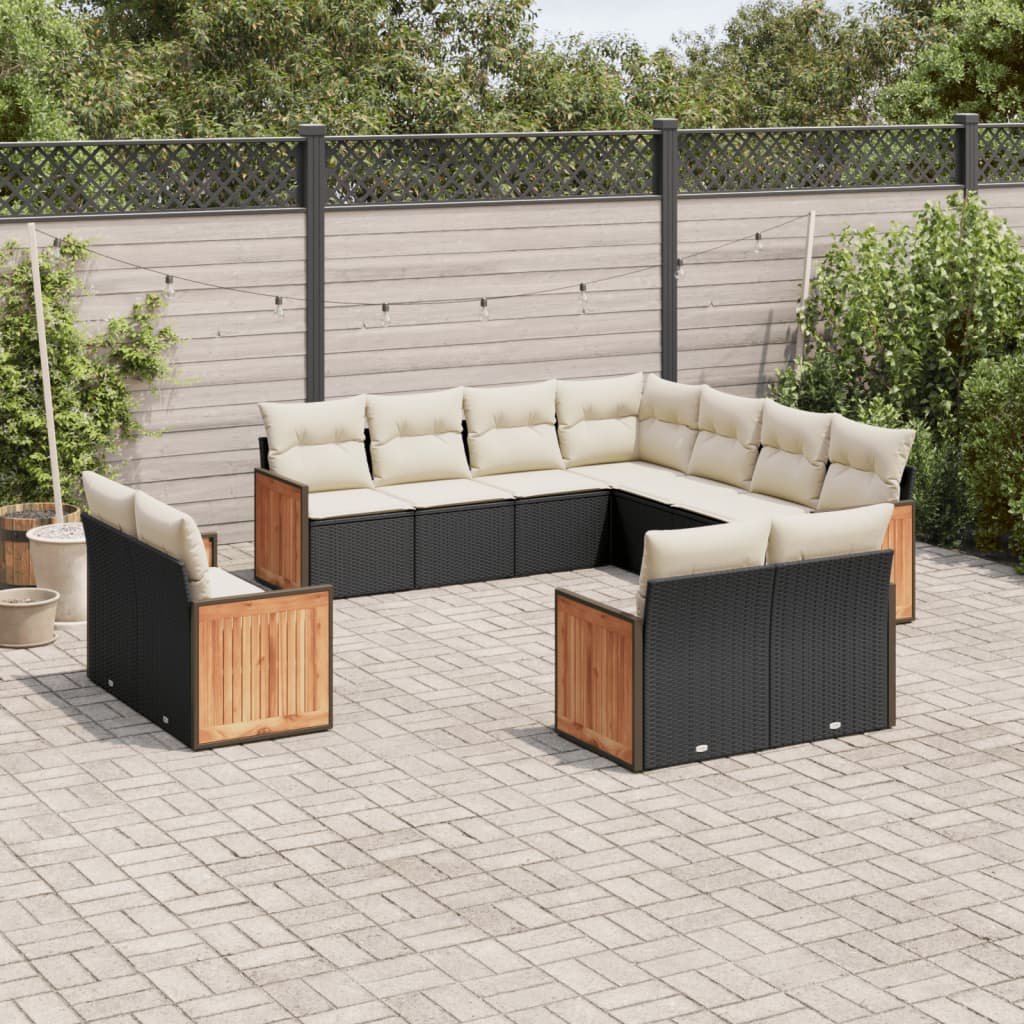11-delige Loungeset met kussens poly rattan zwart is nu te koop bij PeponiXL, paradijselijk wonen!