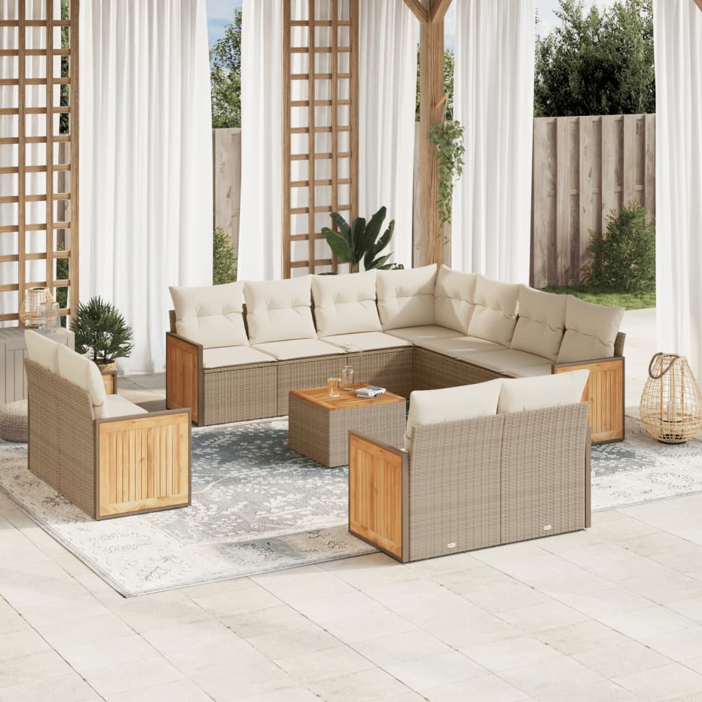 12-delige Loungeset met kussens poly rattan beige is nu te koop bij PeponiXL, paradijselijk wonen!