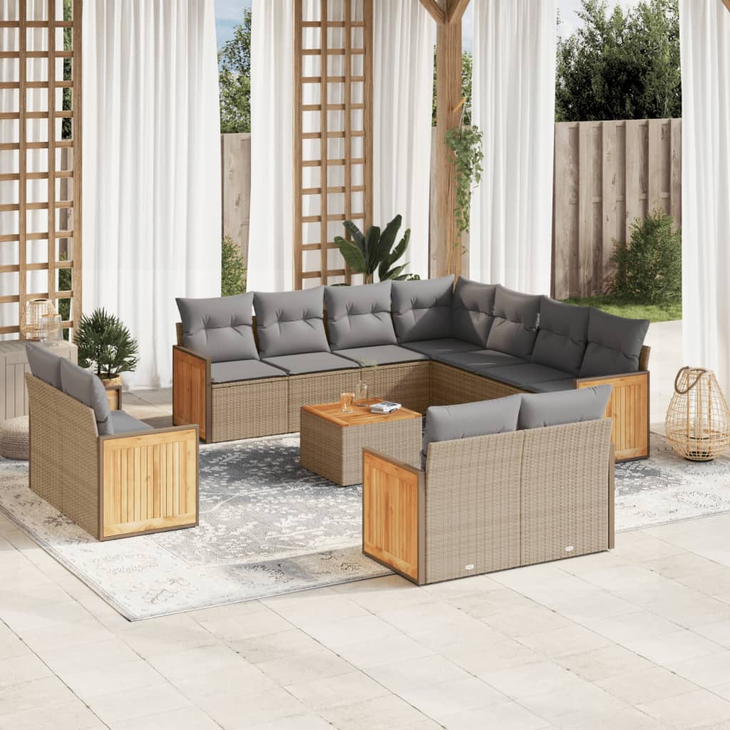 12-delige Loungeset met kussens poly rattan beige is nu te koop bij PeponiXL, paradijselijk wonen!
