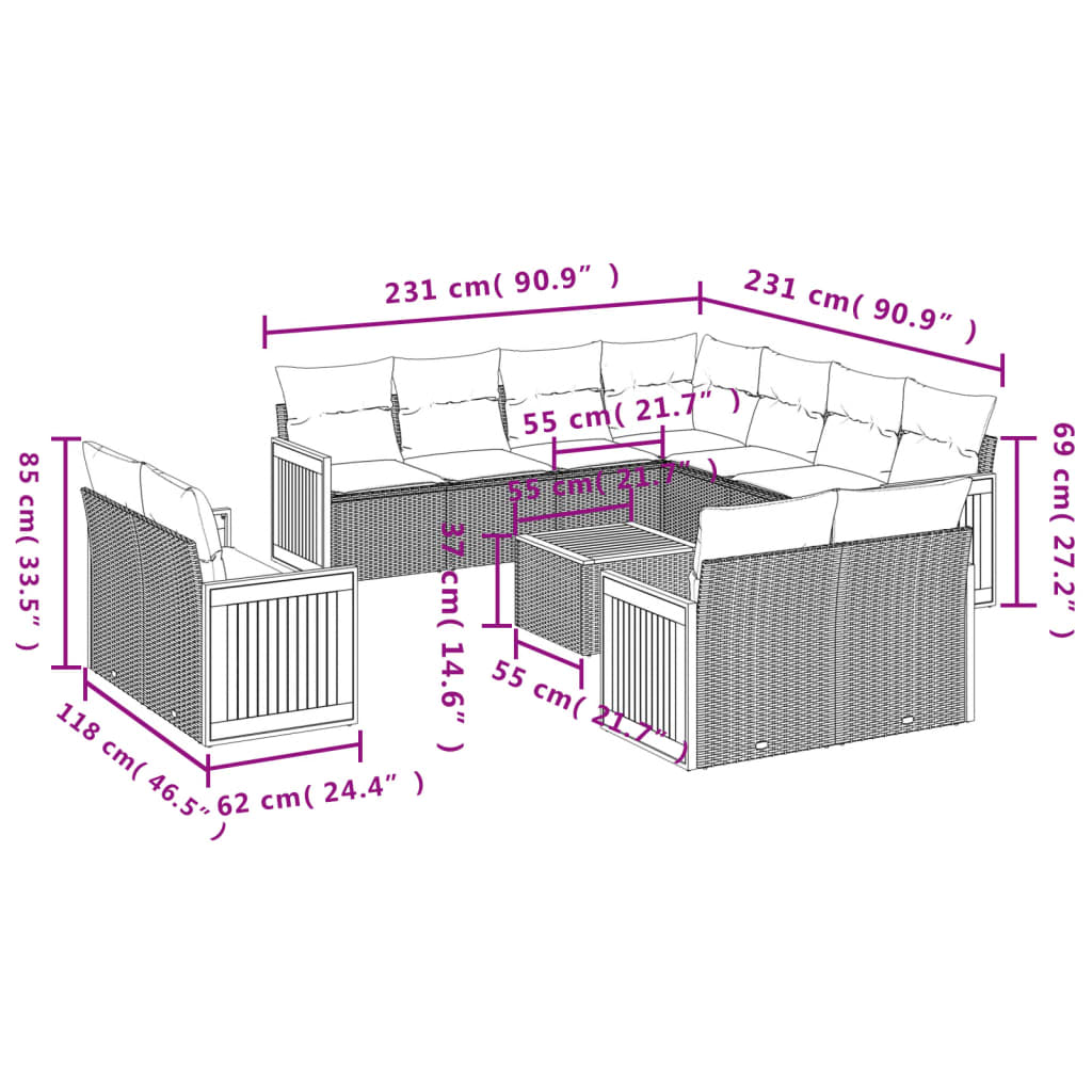 12-delige Loungeset met kussens poly rattan grijs is nu te koop bij PeponiXL, paradijselijk wonen!