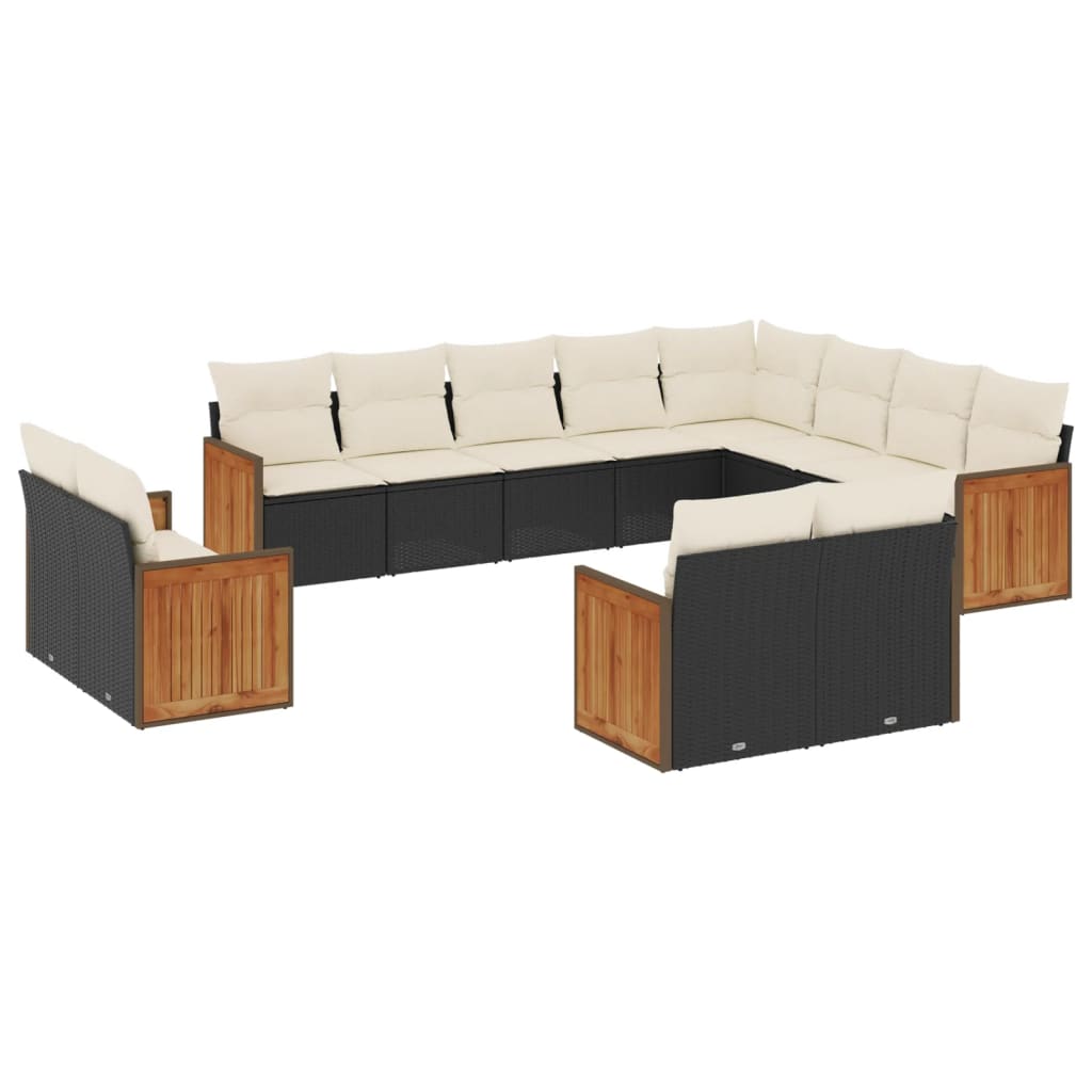 12-delige Loungeset met kussens poly rattan zwart is nu te koop bij PeponiXL, paradijselijk wonen!