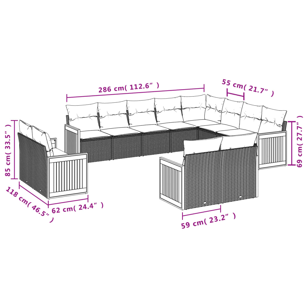 12-delige Loungeset met kussens poly rattan zwart is nu te koop bij PeponiXL, paradijselijk wonen!